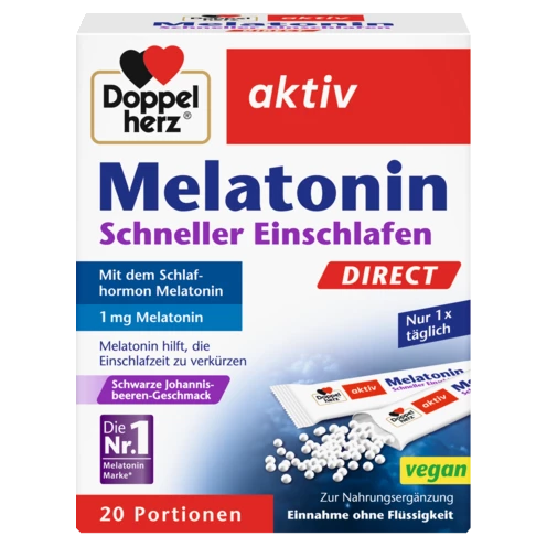 Abbildung der Produktverpackung Doppelherz aktiv Melatonin DIRECT Frontansicht